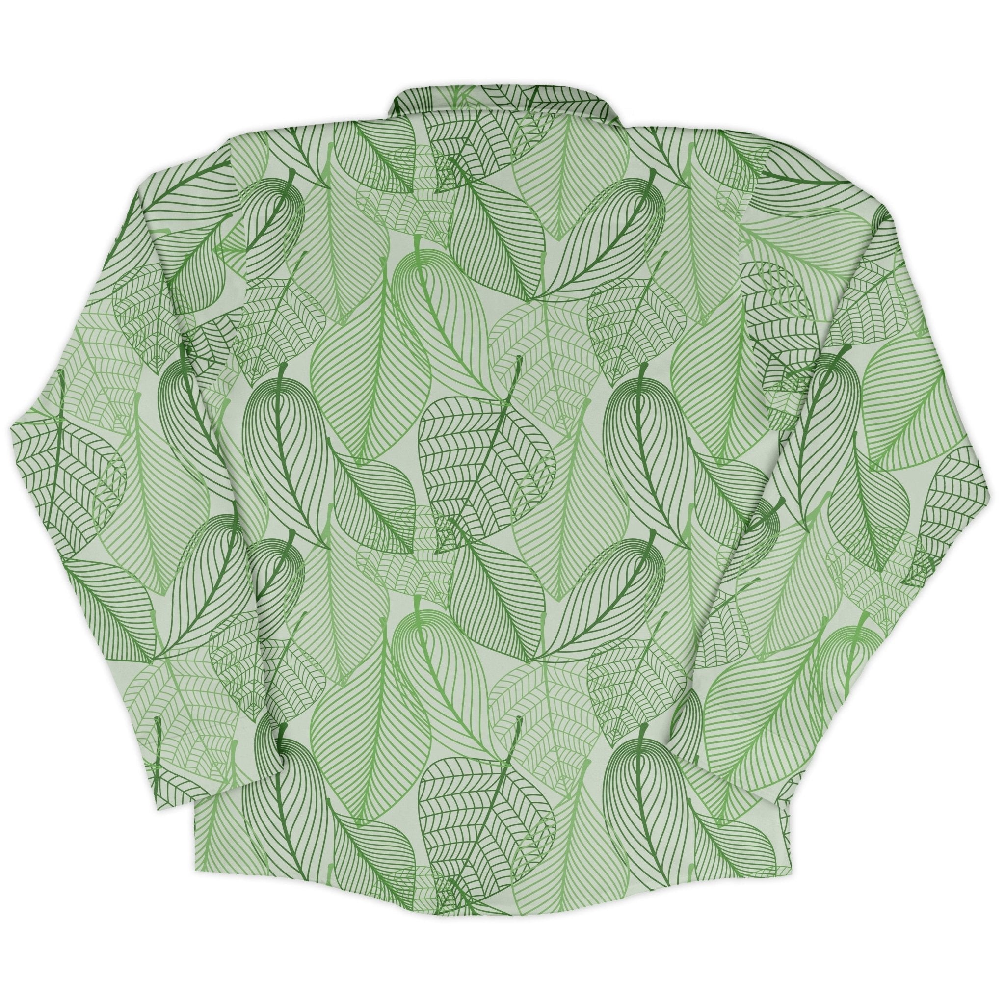Micro Minimalist Leaves Long Sleeve Button Up Shirt Geek Nerd adult sizing Botany Print FLOW DESC WRITING