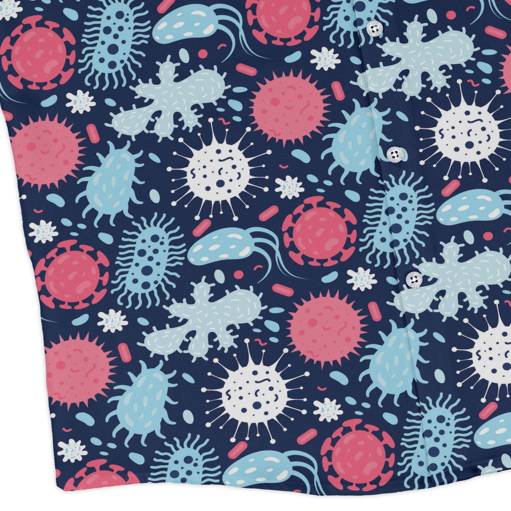 Microscopic Collection Blue Science Biology Long Sleeve Button Up Shirt Geek Nerd adult sizing FLOW DESC WRITING Maximalist Patterns