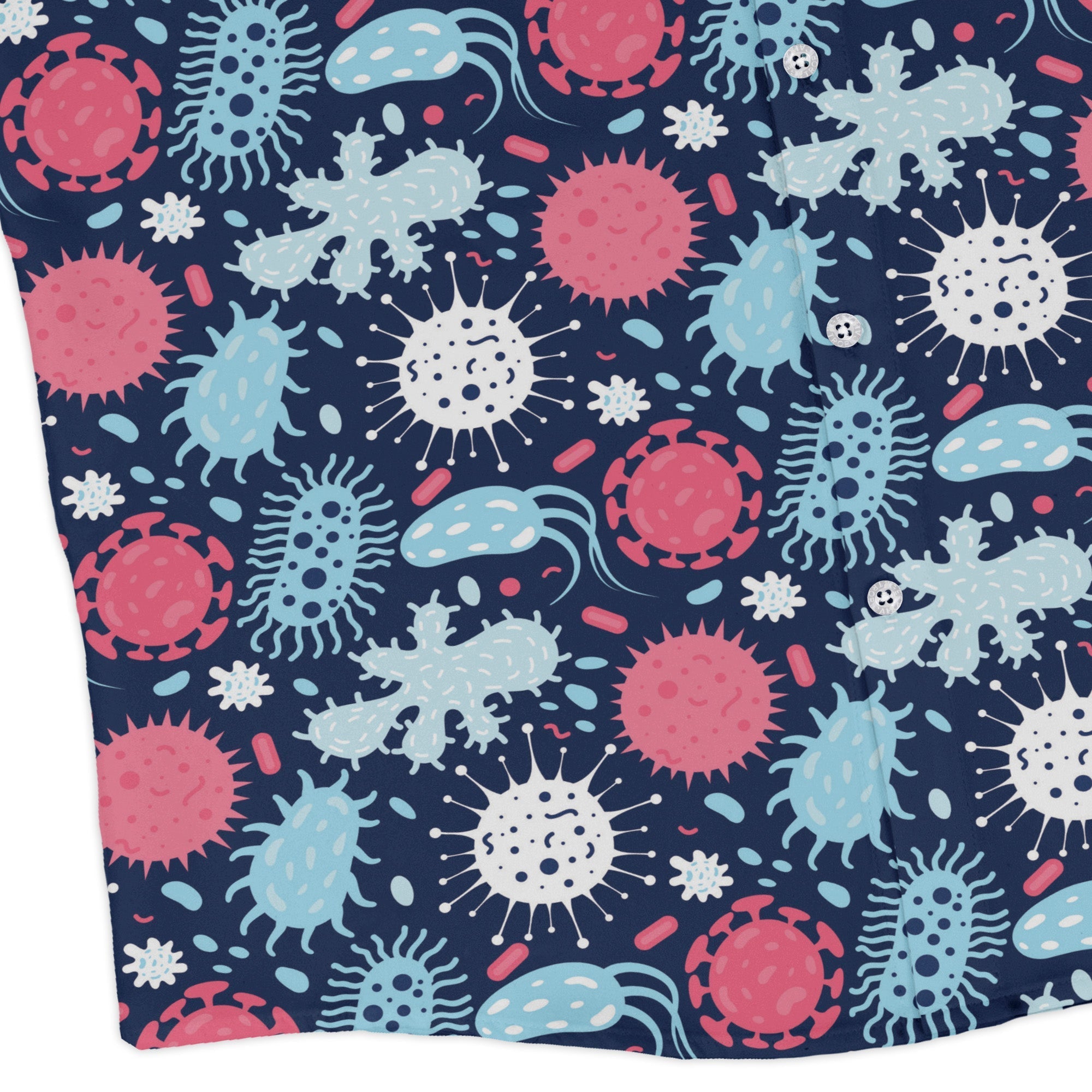 Microscopic Collection Blue Science Biology Long Sleeve Button Up Shirt Geek Nerd adult sizing FLOW DESC WRITING Maximalist Patterns