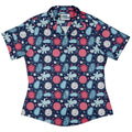 Microscopic Collection Blue Science Biology Curvy Button Up Shirt Geek Nerd Maximalist Patterns science print women