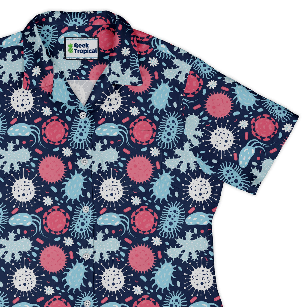 Microscopic Collection Blue Science Biology Curvy Button Up Shirt Geek Nerd Maximalist Patterns science print women