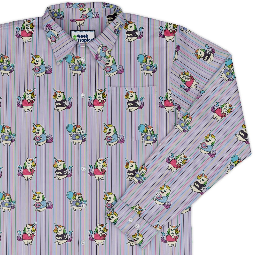 Moodicorn Rainbow Stripes Long Sleeve Button Up Shirt Geek Nerd adult sizing Design By Brigid Ashwood Fantasy Prints