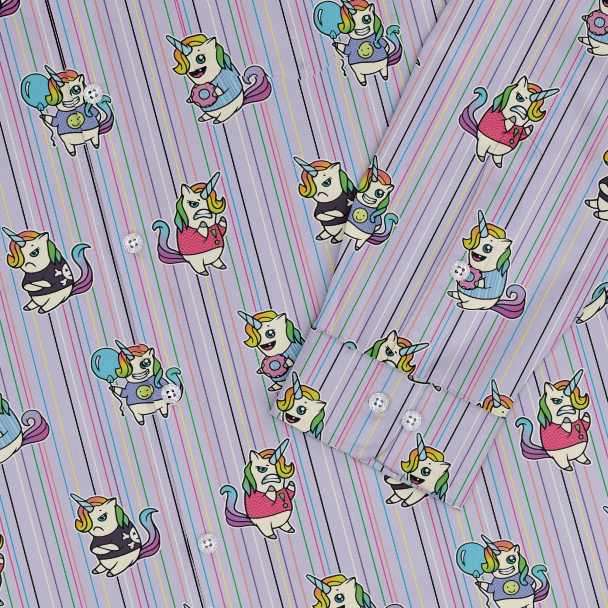 Moodicorn Rainbow Stripes Long Sleeve Button Up Shirt Geek Nerd adult sizing Design By Brigid Ashwood Fantasy Prints