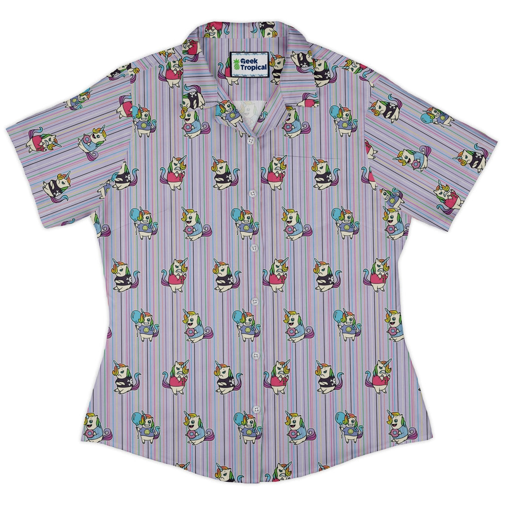 Moodicorn Rainbow Stripes Curvy Button Up Shirt Geek Nerd Design By Brigid Ashwood Fantasy Prints Pride Patterns