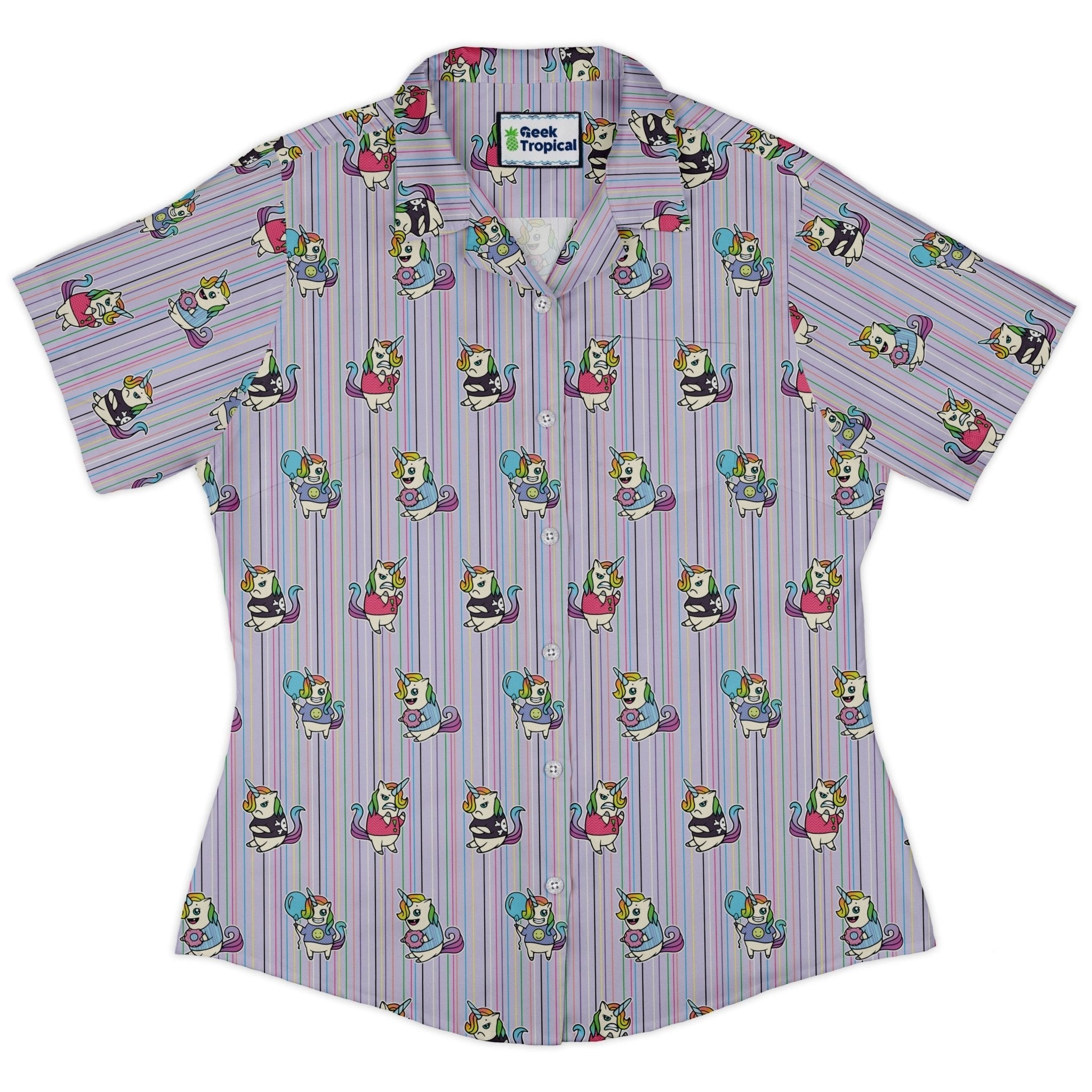 Moodicorn Rainbow Stripes Curvy Button Up Shirt Geek Nerd Design By Brigid Ashwood Fantasy Prints Pride Patterns