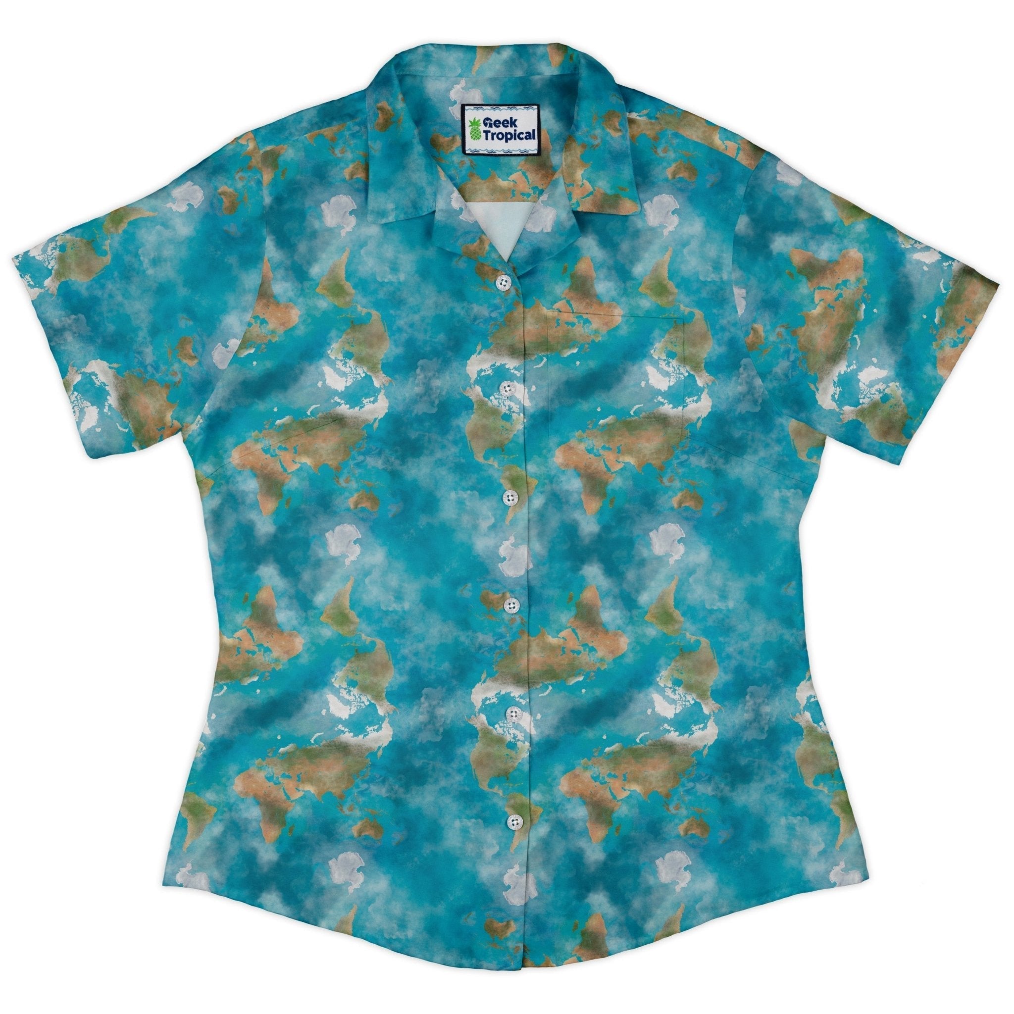 Mother Earth Curvy Button Up Shirt Geek Nerd Designs by Nathan outer space & astronaut print Q3
