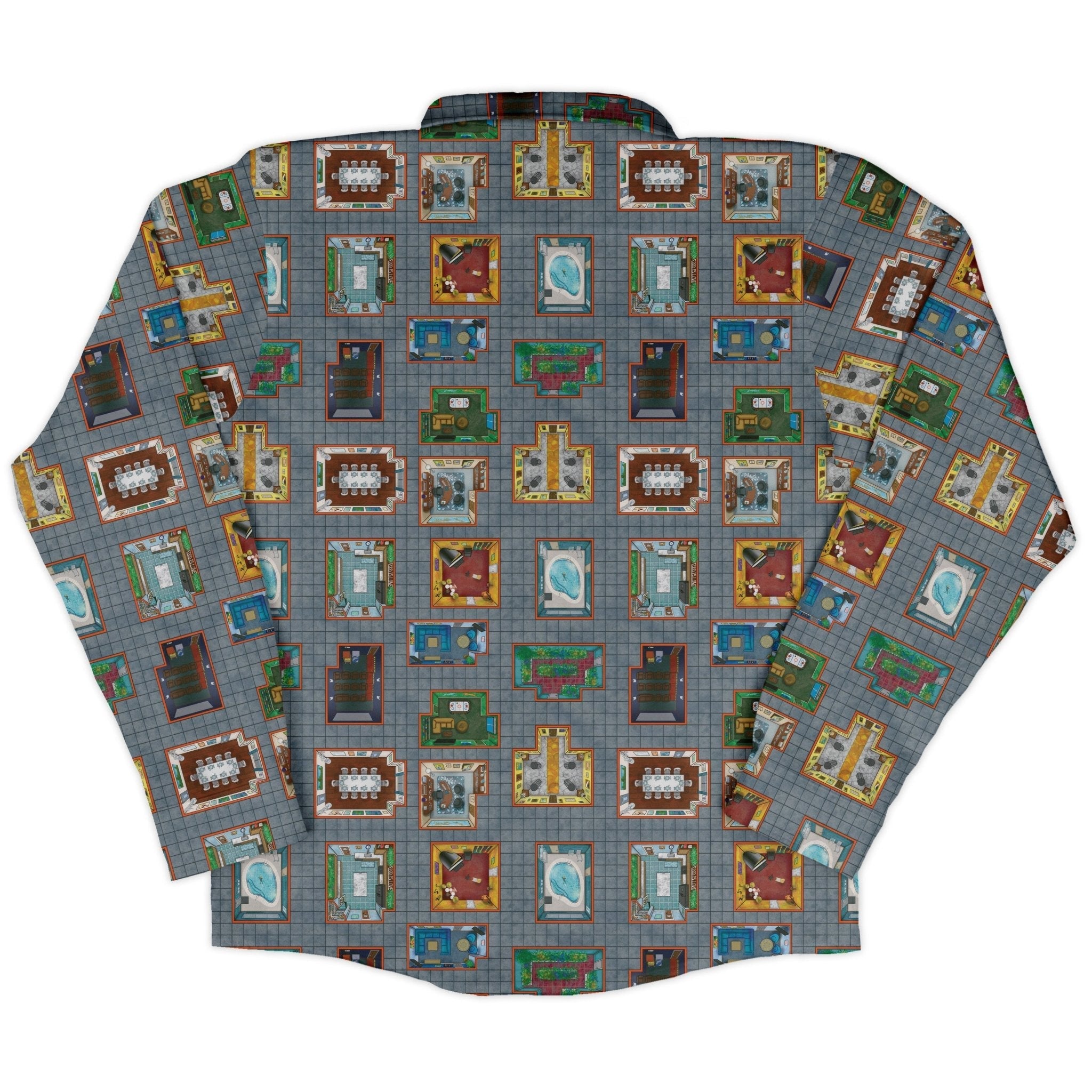 Murder Mystery Board Game Long Sleeve Button Up Shirt Geek Nerd adult sizing board game print Designs by Nathan