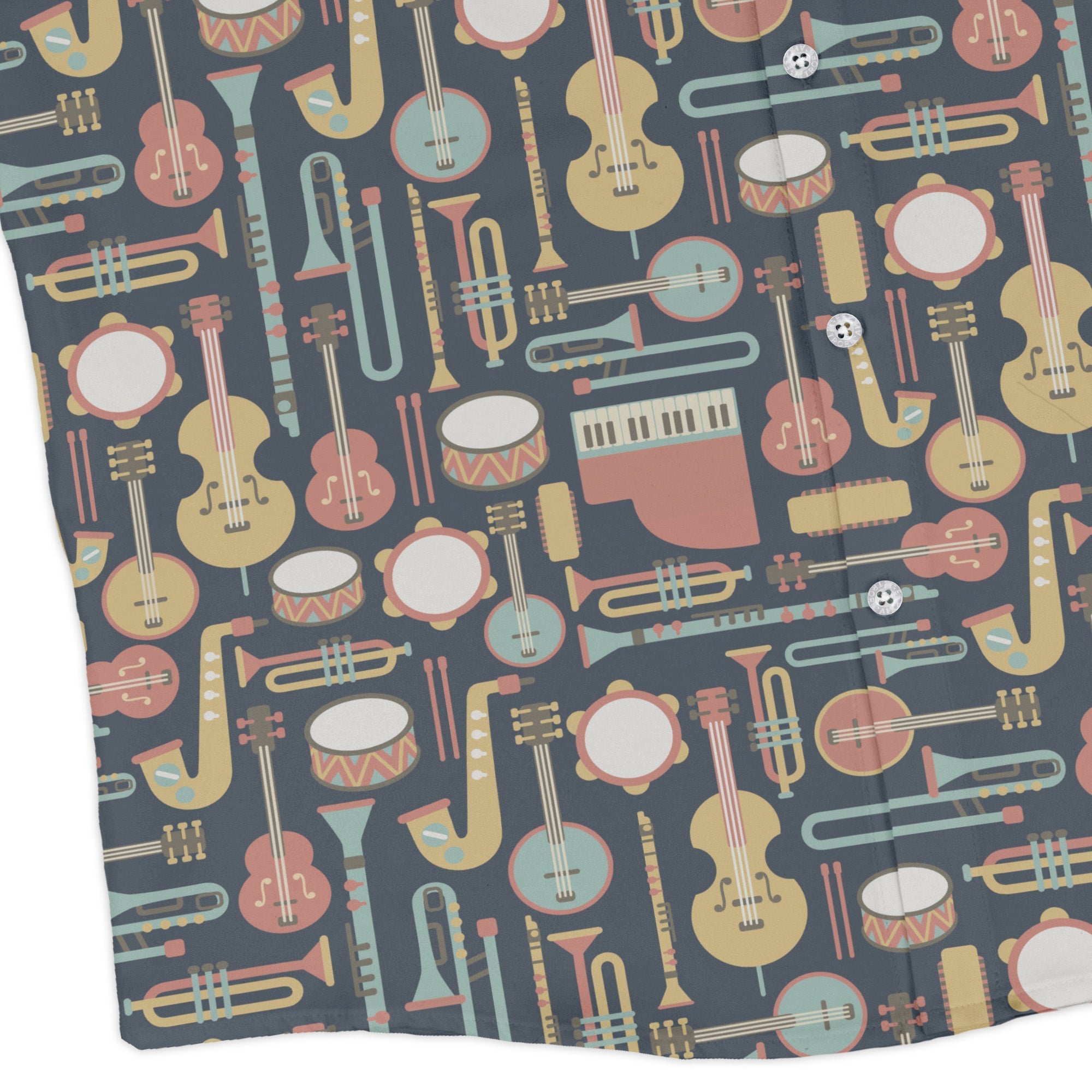 Musical Instruments Long Sleeve Button Up Shirt Geek Nerd adult sizing FLOW DESC WRITING music print