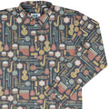 Musical Instruments Long Sleeve Button Up Shirt Geek Nerd adult sizing FLOW DESC WRITING music print