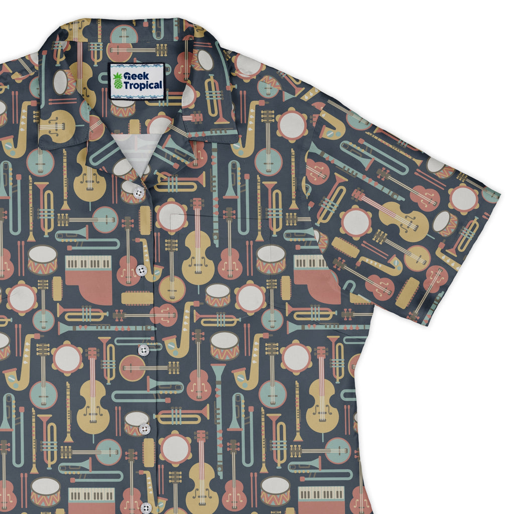 Musical Instruments Curvy Button Up Shirt Geek Nerd music print women