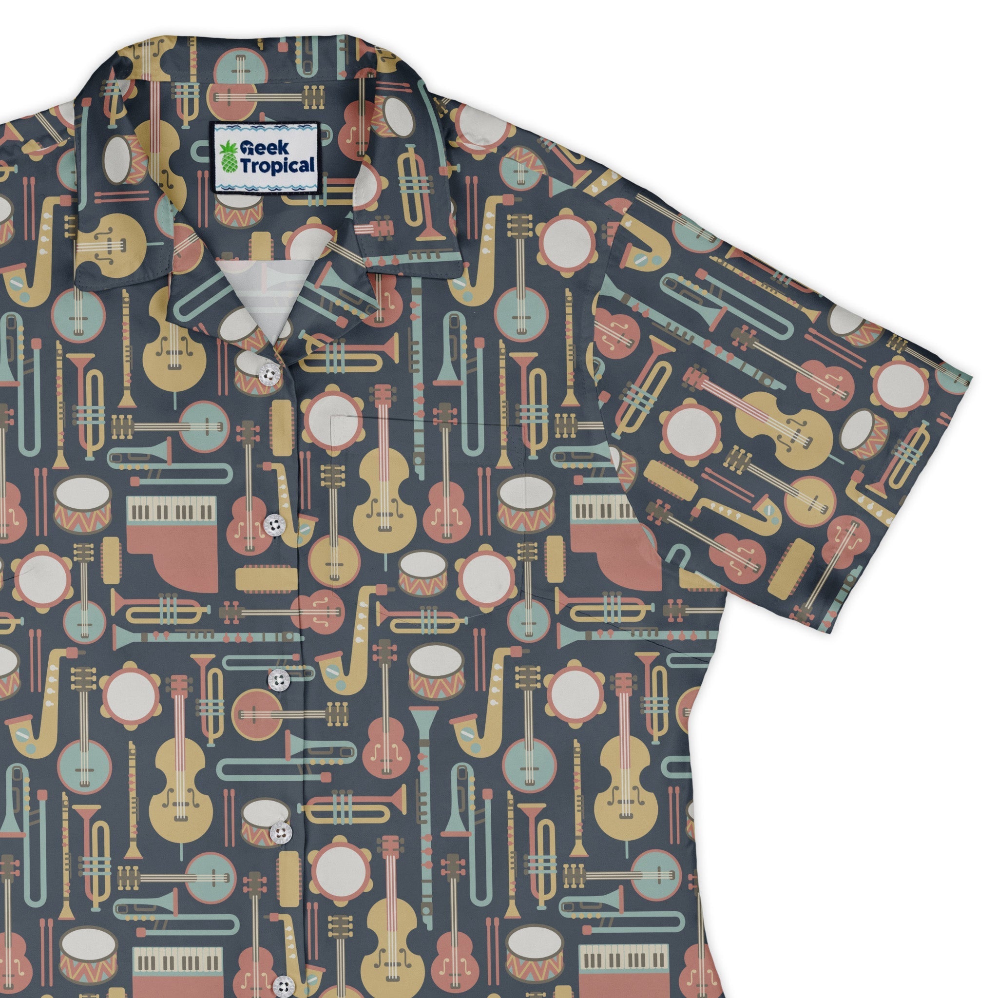 Musical Instruments Curvy Button Up Shirt Geek Nerd music print women