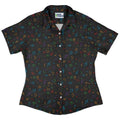 Musical Rainbow Notes Black Curvy Button Up Shirt Geek Nerd music print women