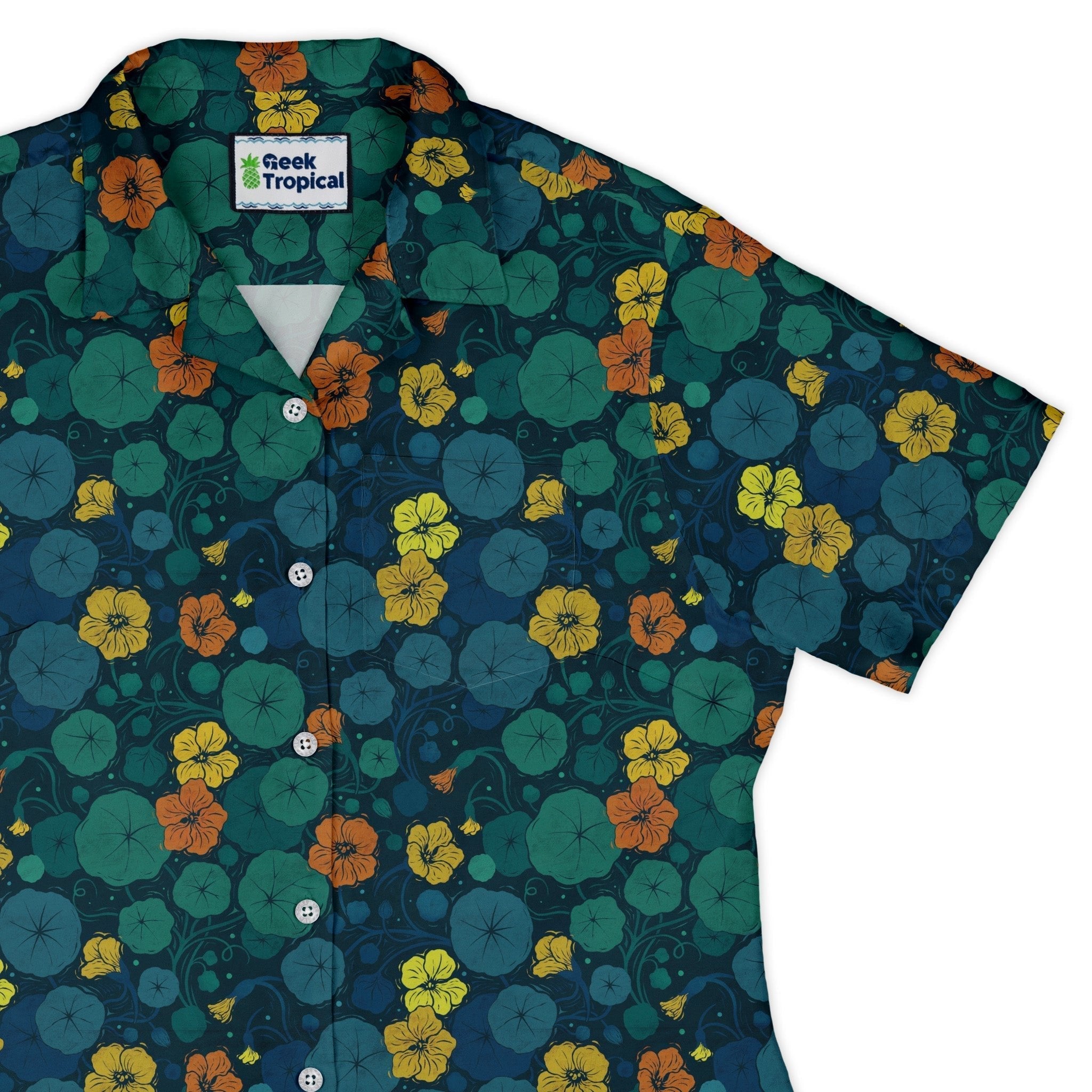 Nasturtium Curvy Button Up Shirt Geek Nerd 0925 All Adult Button Up Shirts Botany Print