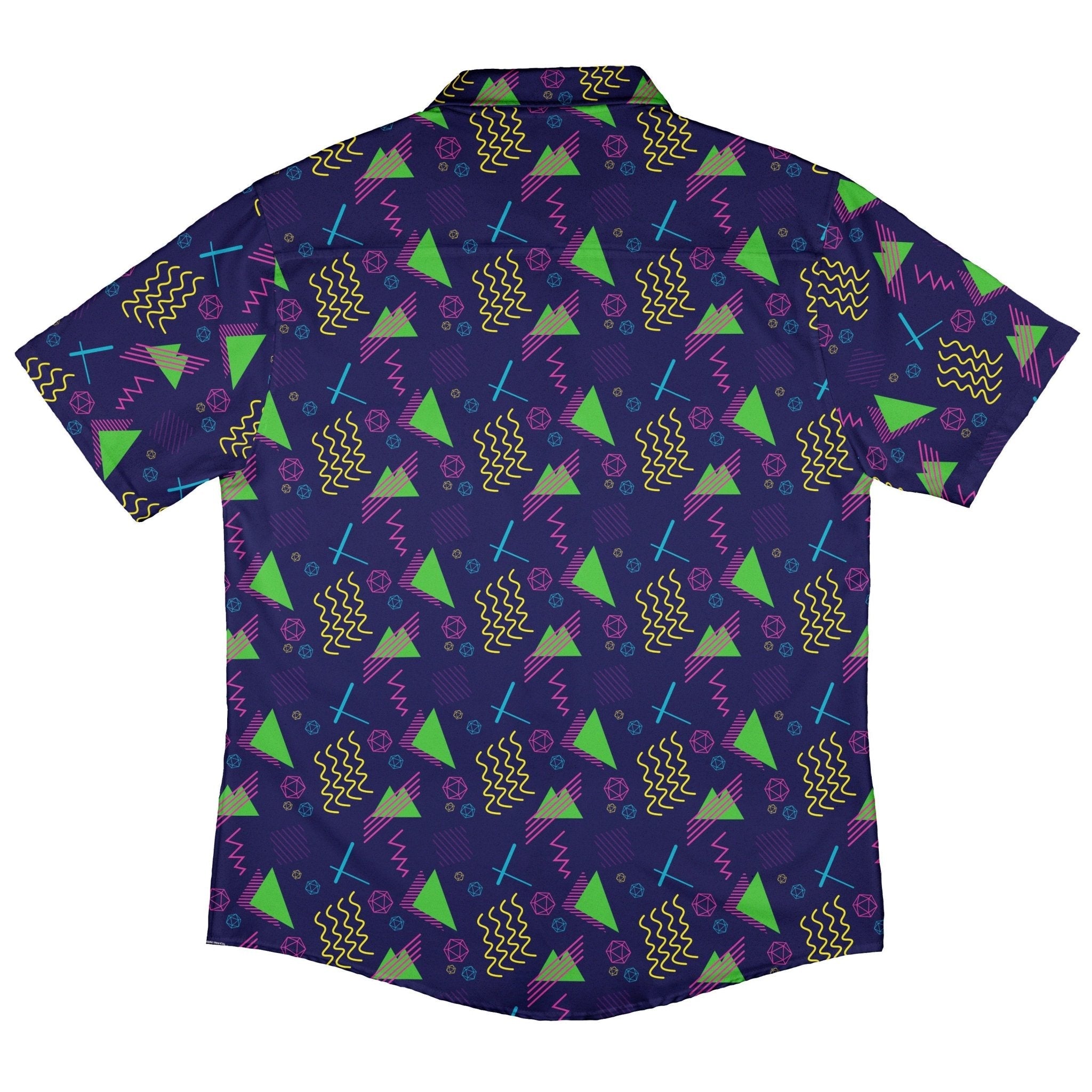 Neon Retro Dice Button Up Shirt Geek Nerd adult sizing Design by Heather Davenport dnd & rpg print