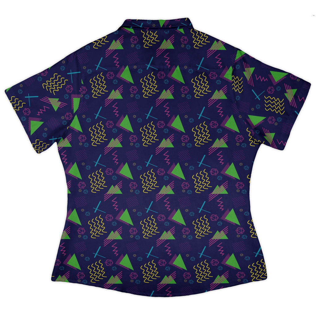 Neon Retro Dice Curvy Button Up Shirt Geek Nerd Design by Heather Davenport dnd & rpg print q225