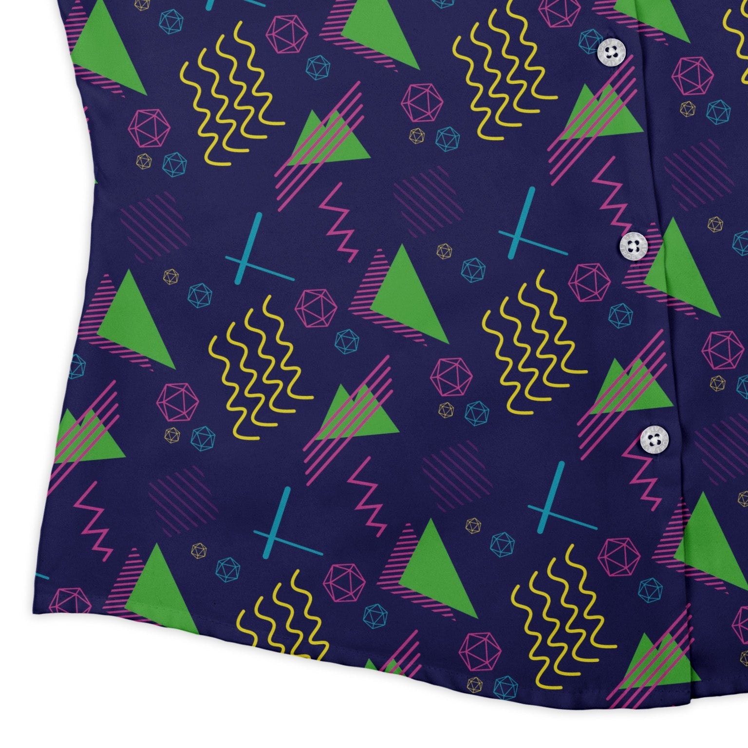 Neon Retro Dice Curvy Button Up Shirt Geek Nerd Design by Heather Davenport dnd & rpg print q225
