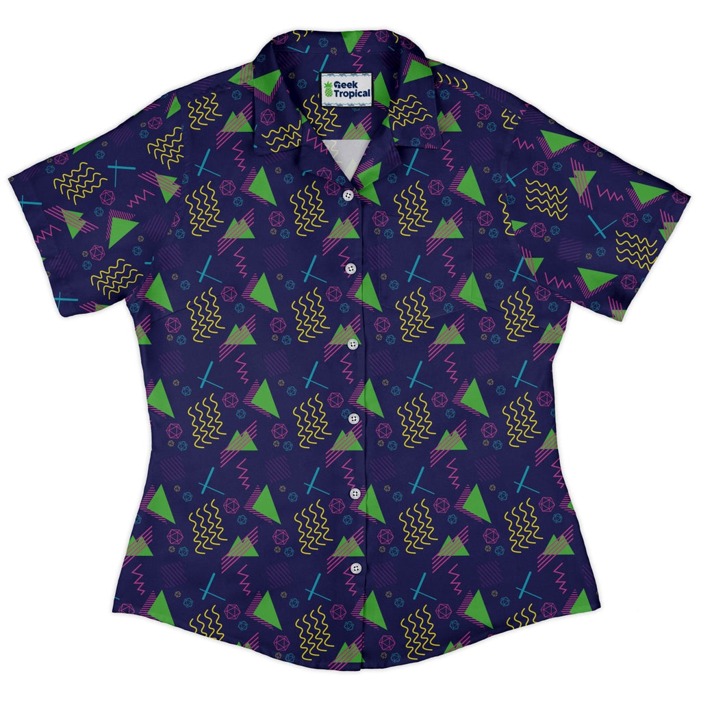Neon Retro Dice Curvy Button Up Shirt Geek Nerd Design by Heather Davenport dnd & rpg print q225