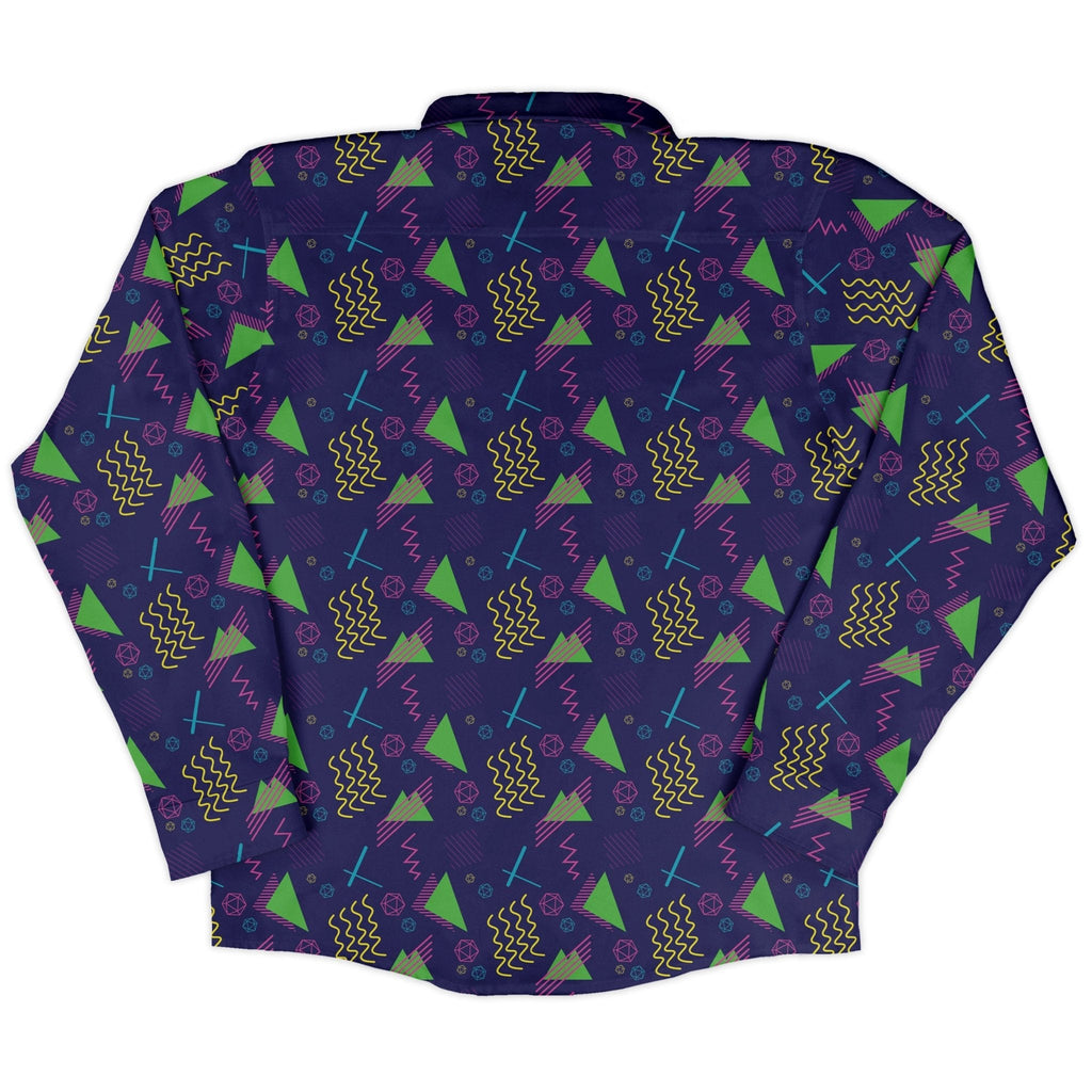 Neon Retro Dice Long Sleeve Button Up Shirt Geek Nerd adult sizing Design by Heather Davenport dnd & rpg print
