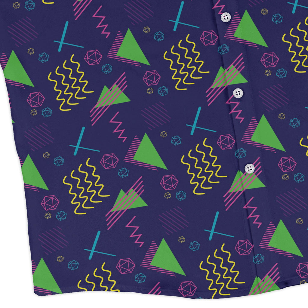 Neon Retro Dice Long Sleeve Button Up Shirt Geek Nerd adult sizing Design by Heather Davenport dnd & rpg print