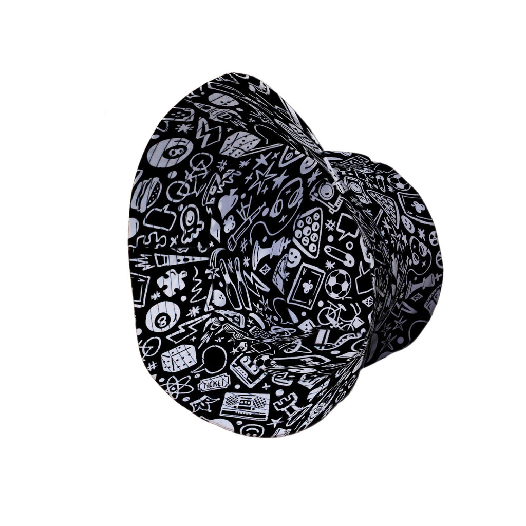 Nerdy Doodles Black Bucket Hat Geek Nerd board game print Design by Zirkus Design dnd & rpg print