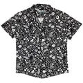 Nerdy Doodles Black Button Up Shirt Geek Nerd adult sizing board game print Design by Zirkus Design
