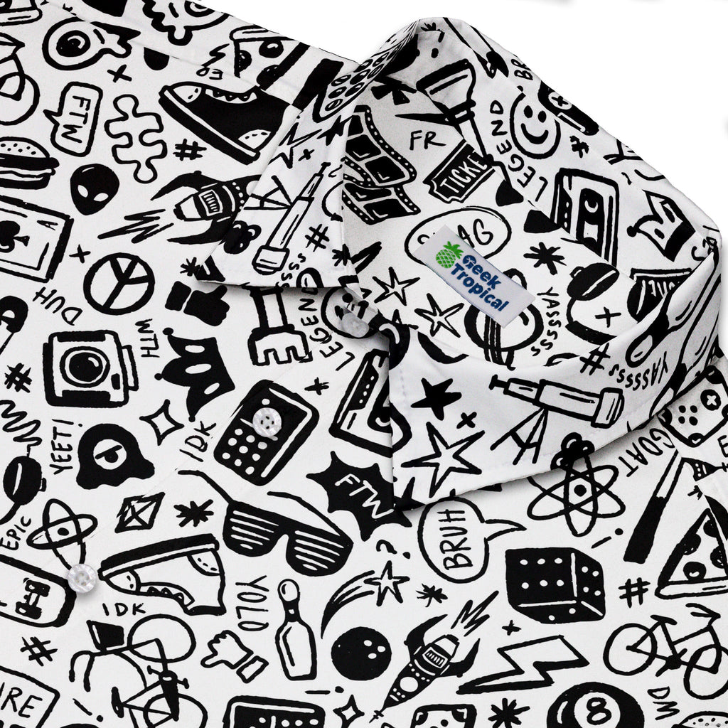 Nerdy Doodles Swag Button Up Shirt Geek Nerd adult sizing board game print Design by Zirkus Design