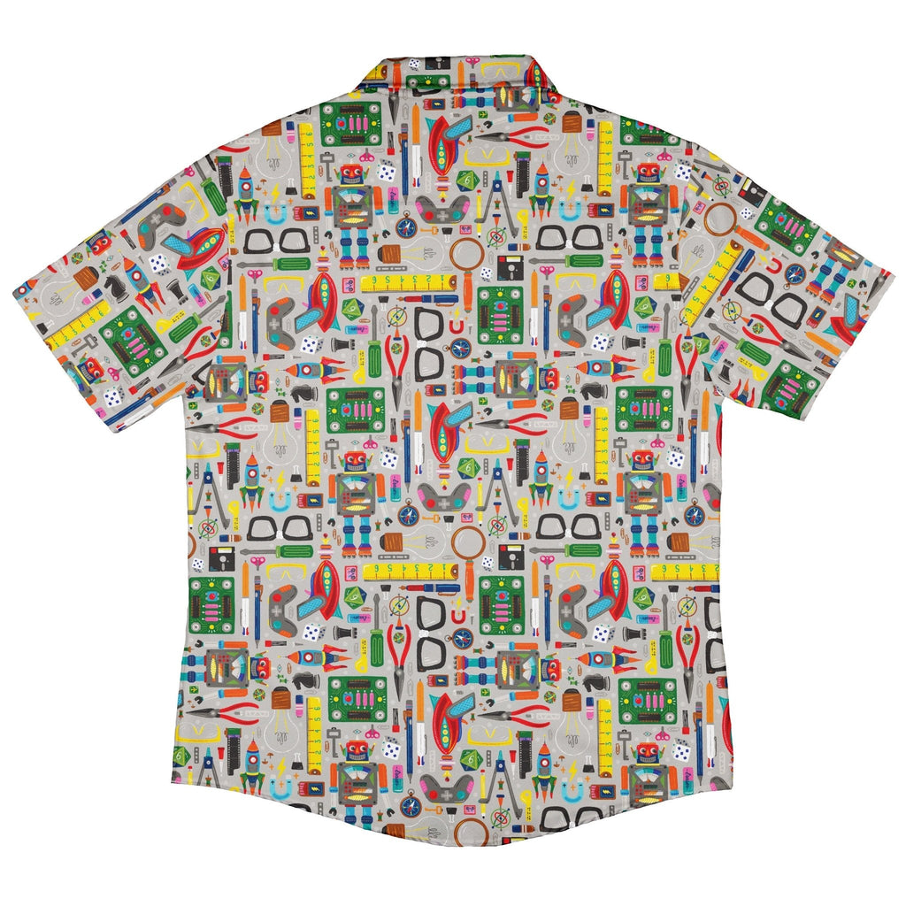 Nerdy Toys Button Up Shirt Geek Nerd adult sizing board game print Design by Zirkus Design