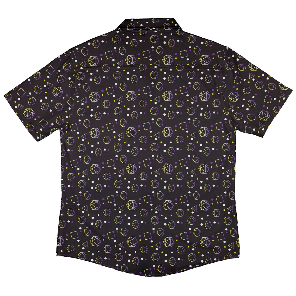 Nonbinary Pride Flag DND Dice Button Up Shirt - adult sizing - Design by Heather Davenport - dnd & rpg print