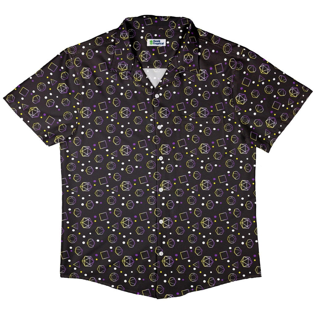 Nonbinary Pride Flag DND Dice Button Up Shirt - adult sizing - Design by Heather Davenport - dnd & rpg print