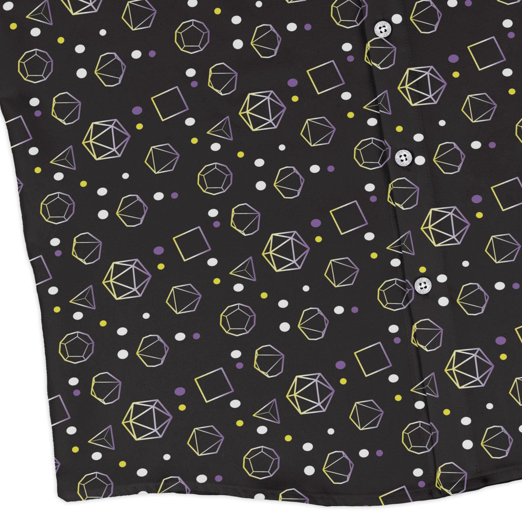 Nonbinary Pride Flag Dnd Dice Long Sleeve Button Up Shirt Geek Nerd adult sizing Design by Heather Davenport dnd & rpg print