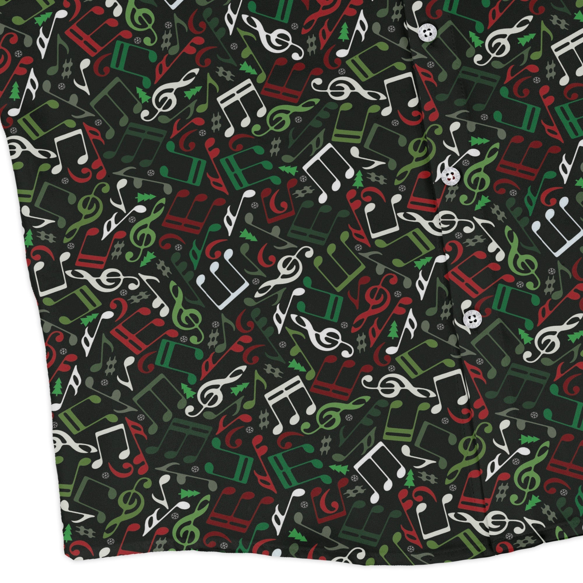 O Christmas Tree Music Notes Long Sleeve Button Up Shirt Geek Nerd adult sizing Christmas Print FLOW DESC WRITING