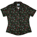 O Christmas Tree Music Notes Curvy Button Up Shirt Geek Nerd Christmas Print music print women