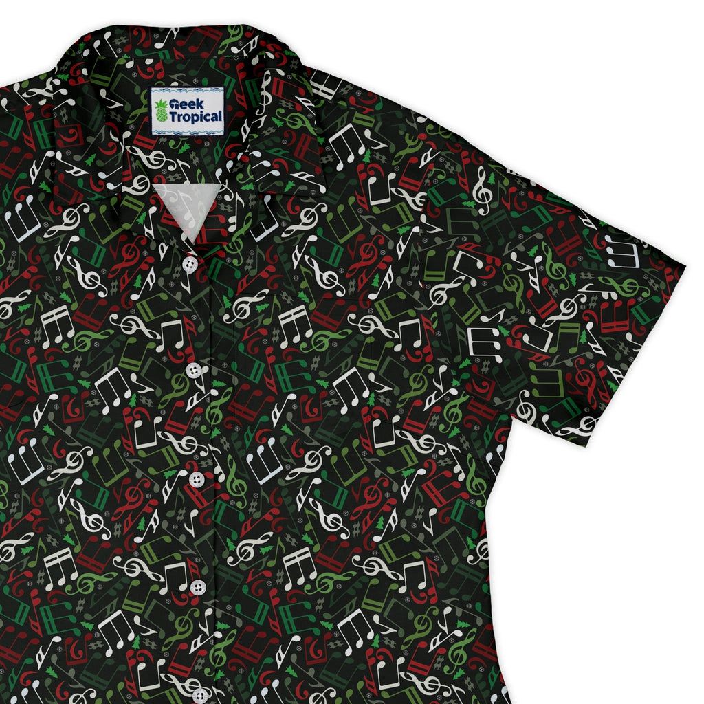 O Christmas Tree Music Notes Curvy Button Up Shirt Geek Nerd Christmas Print music print women