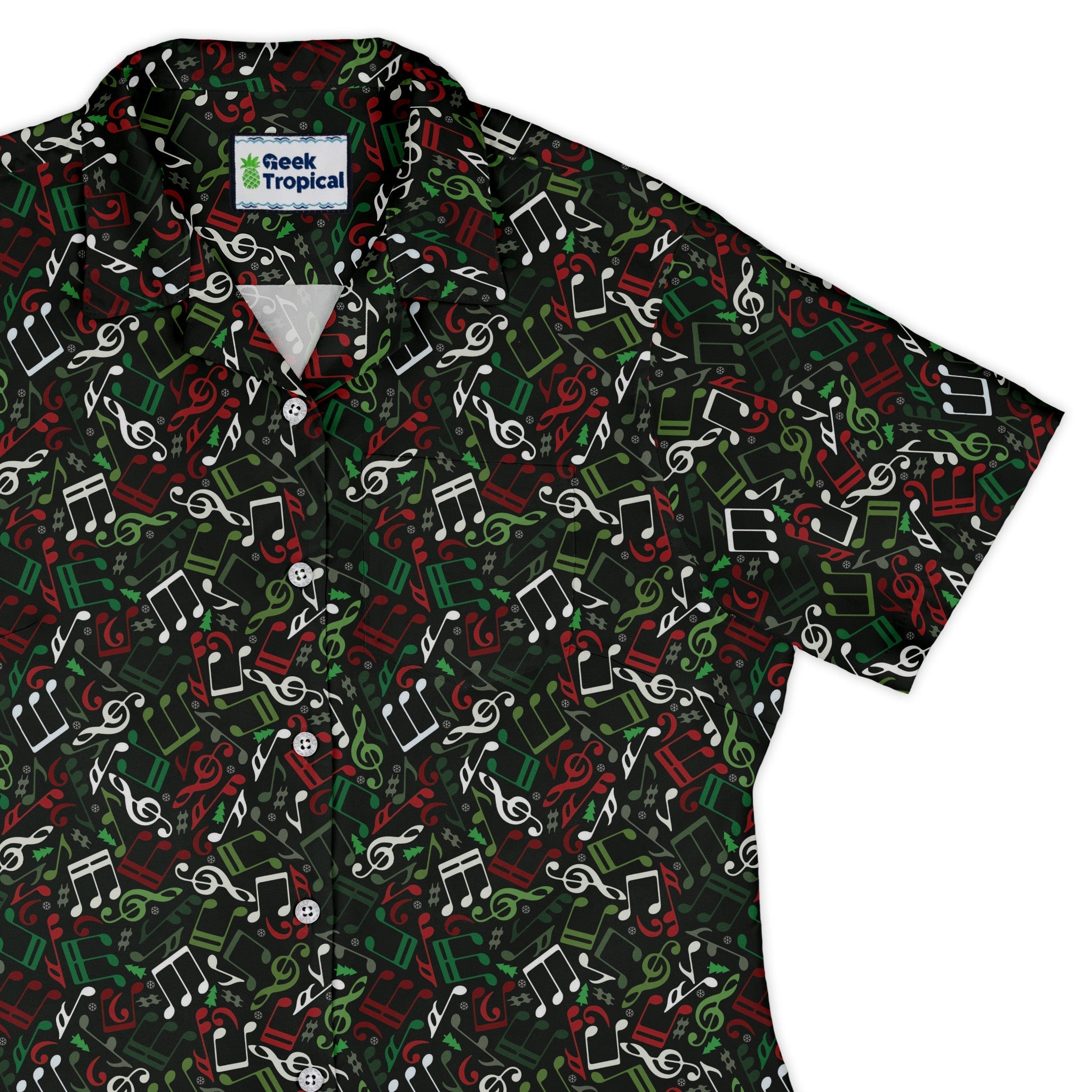 O Christmas Tree Music Notes Curvy Button Up Shirt Geek Nerd Christmas Print music print women