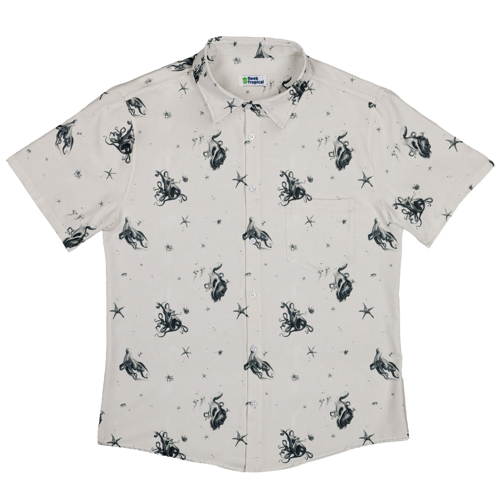 Octopus Button Up Shirt Geek Nerd adult sizing Design by Vlad Mel Marine biology
