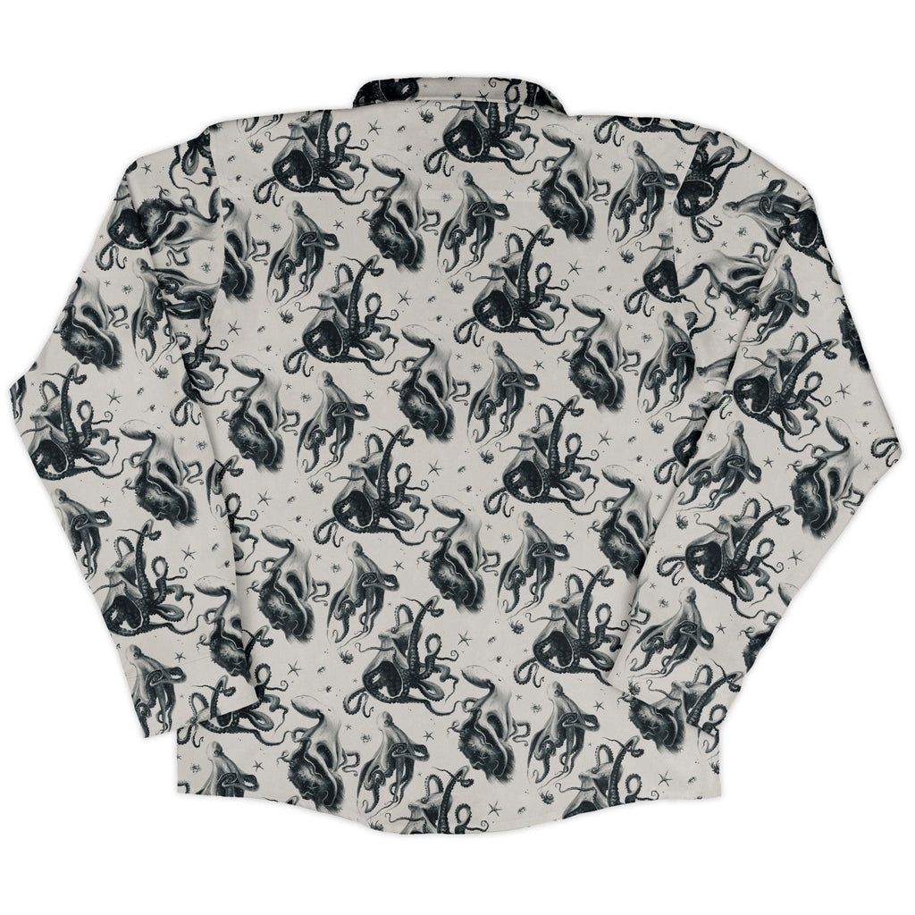 Octopus Crunch Long Sleeve Button Up Shirt Geek Nerd adult sizing Design by Vlad Mel FLOW DESC WRITING