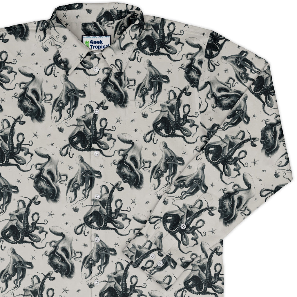 Octopus Crunch Long Sleeve Button Up Shirt Geek Nerd adult sizing Design by Vlad Mel FLOW DESC WRITING