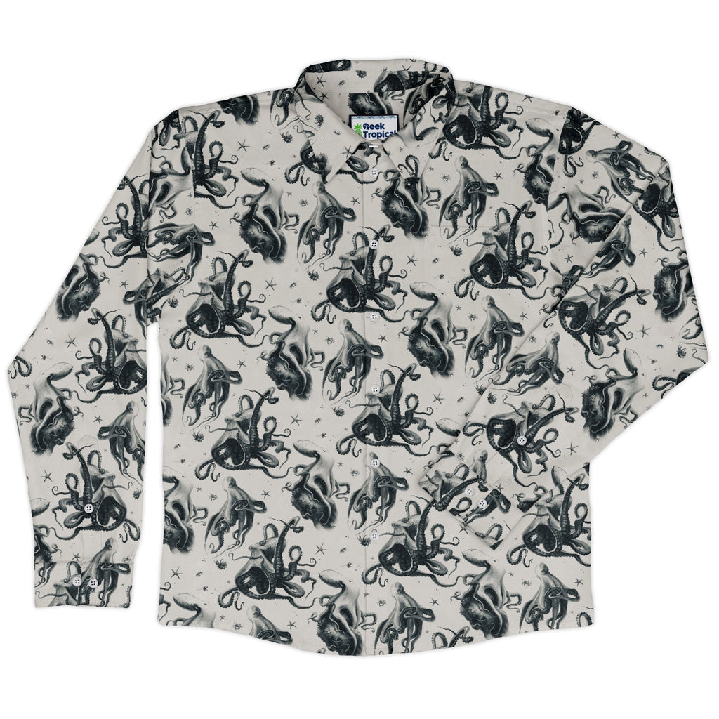 Octopus Crunch Long Sleeve Button Up Shirt Geek Nerd adult sizing Design by Vlad Mel FLOW DESC WRITING