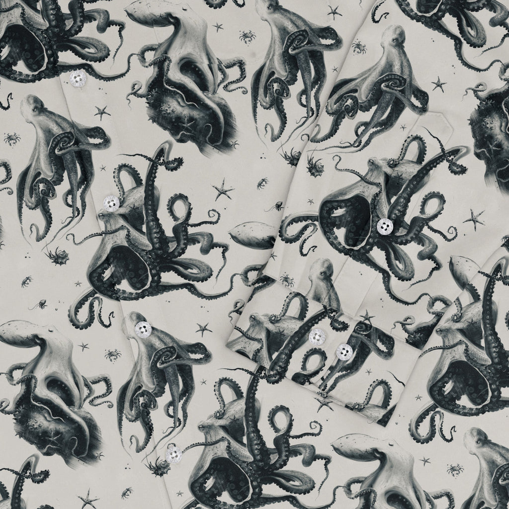 Octopus Crunch Long Sleeve Button Up Shirt Geek Nerd adult sizing Design by Vlad Mel FLOW DESC WRITING