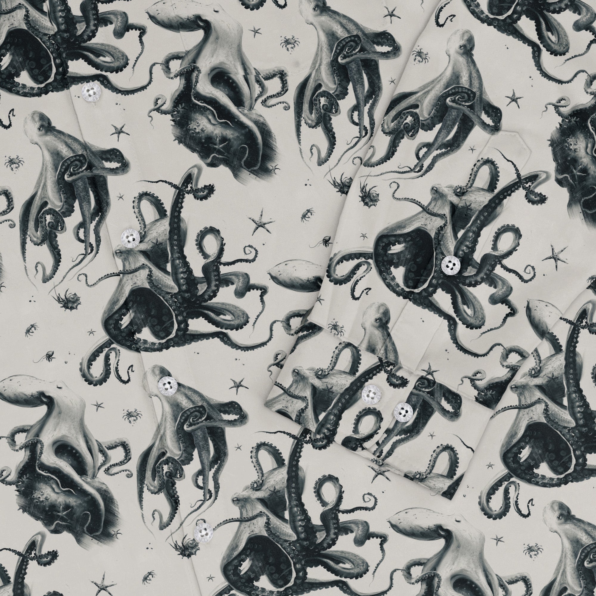 Octopus Crunch Long Sleeve Button Up Shirt Geek Nerd adult sizing Design by Vlad Mel FLOW DESC WRITING