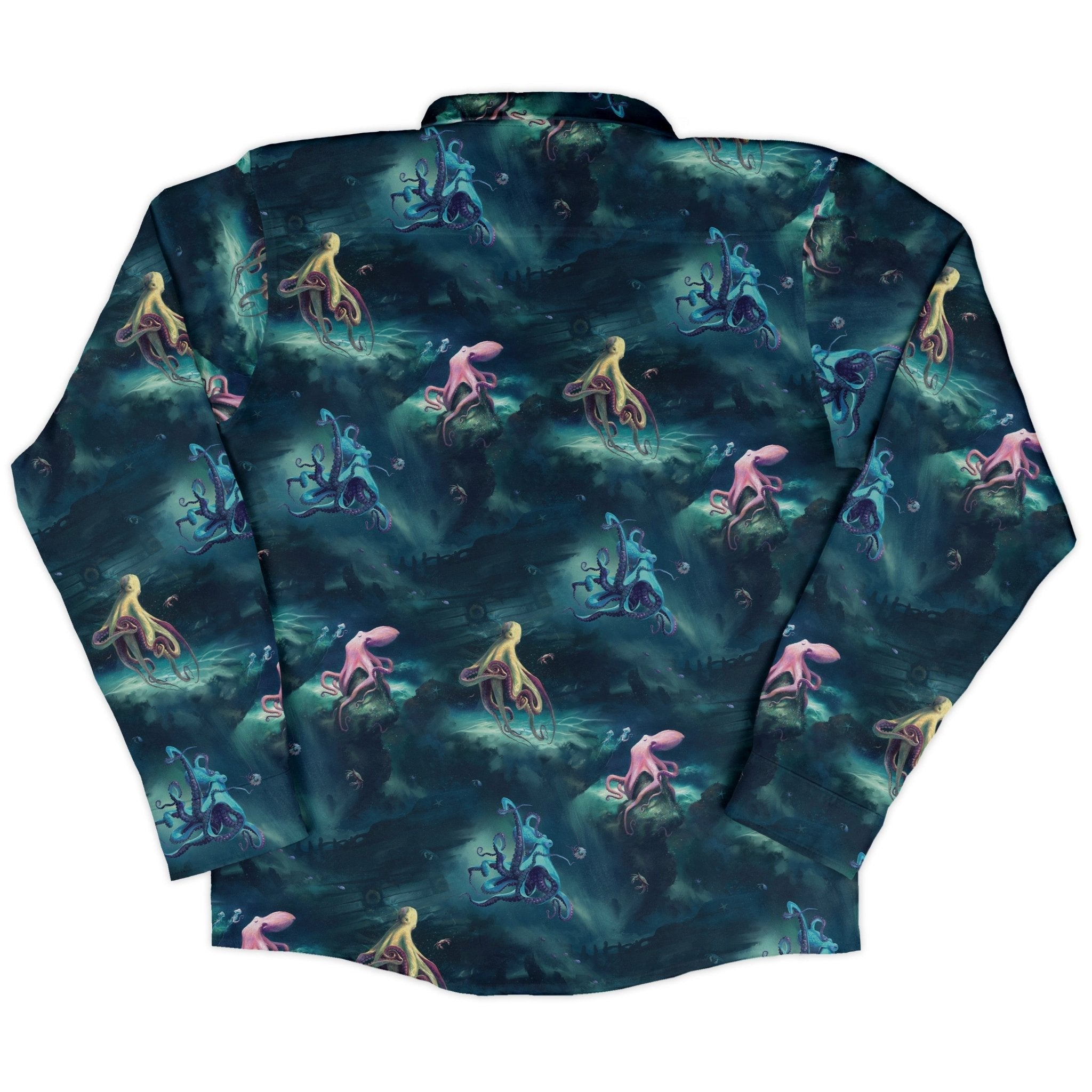 Octopus Lair Long Sleeve Button Up Shirt Geek Nerd adult sizing Design by Vlad Mel FLOW DESC WRITING