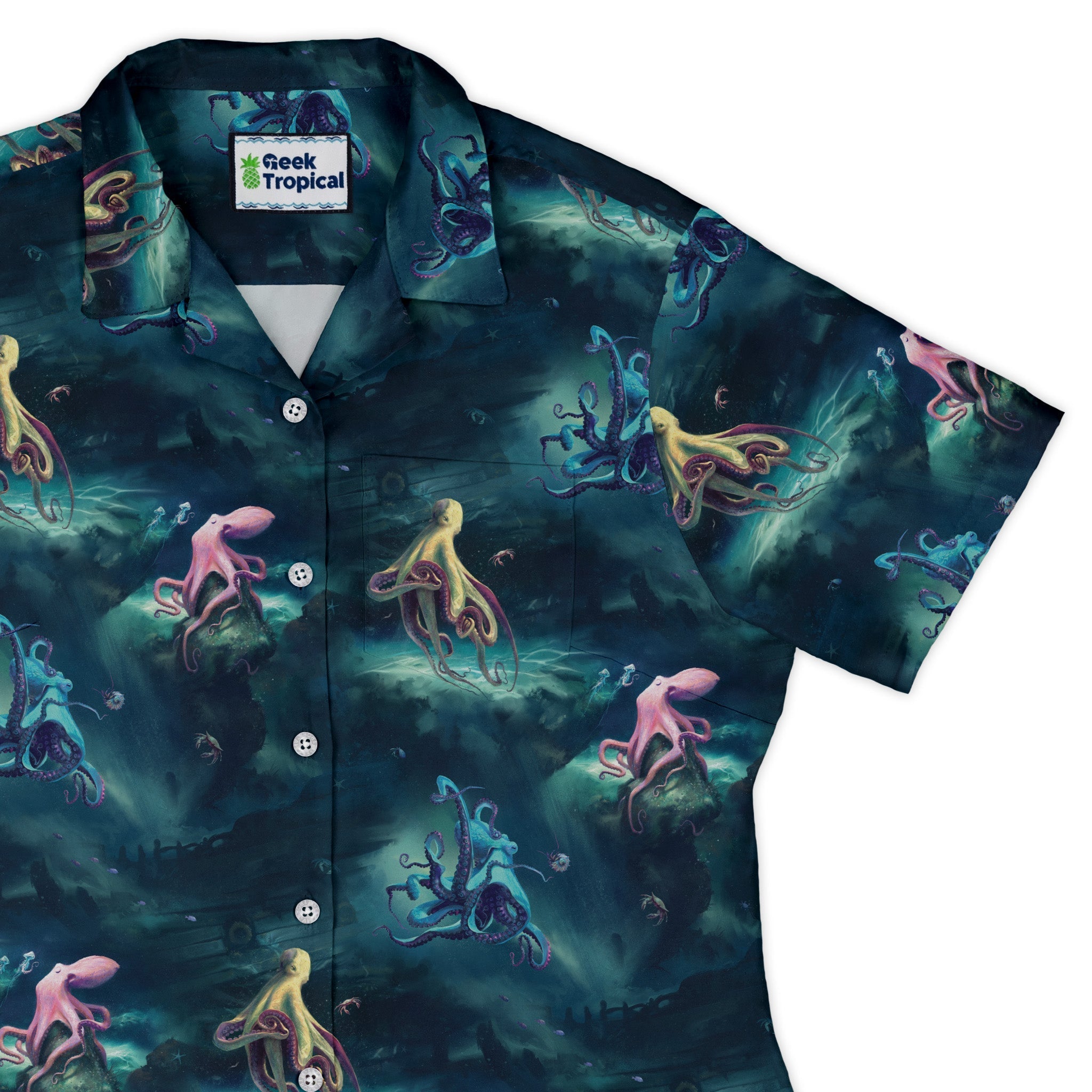 Octopus Lair Curvy Button Up Shirt Geek Nerd Design by Vlad Mel Marine biology q4