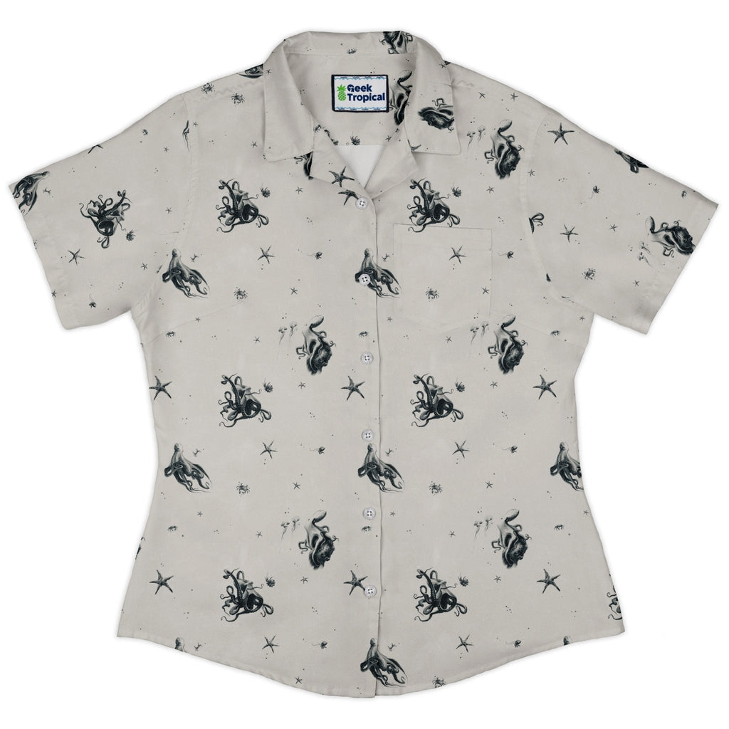 Octopus Curvy Button Up Shirt Geek Nerd Design by Vlad Mel Marine biology q4