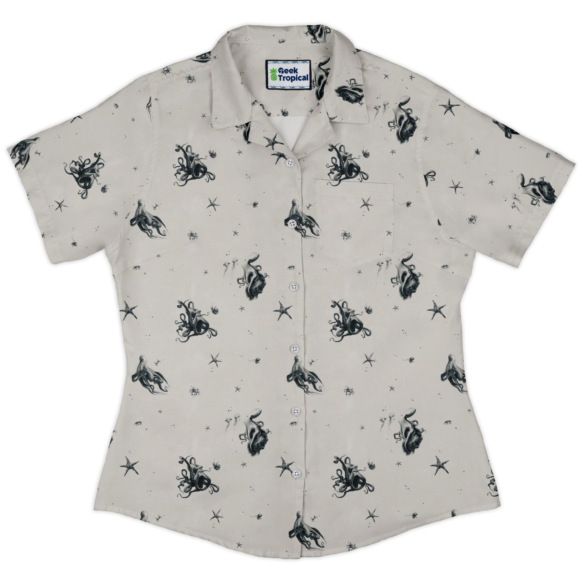 Octopus Curvy Button Up Shirt Geek Nerd Design by Vlad Mel Marine biology q4