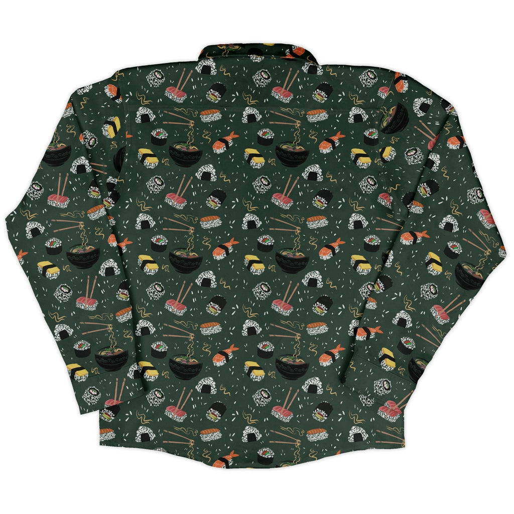 Oishi Sushi Green Long Sleeve Button Up Shirt Geek Nerd adult sizing Anime Design by Claire Murphy