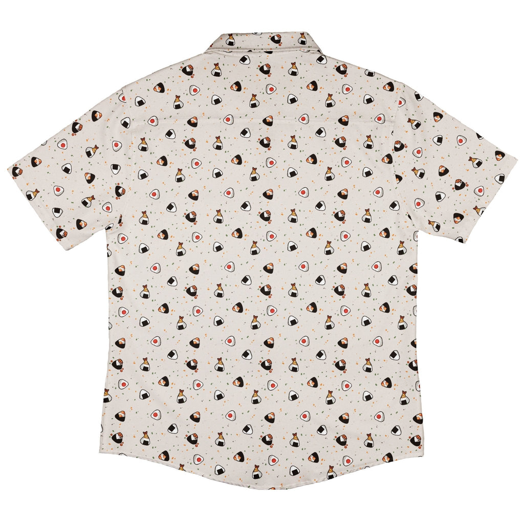 Onigiri Biege Button Up Shirt Geek Nerd adult sizing anime Design by Ardi Tong