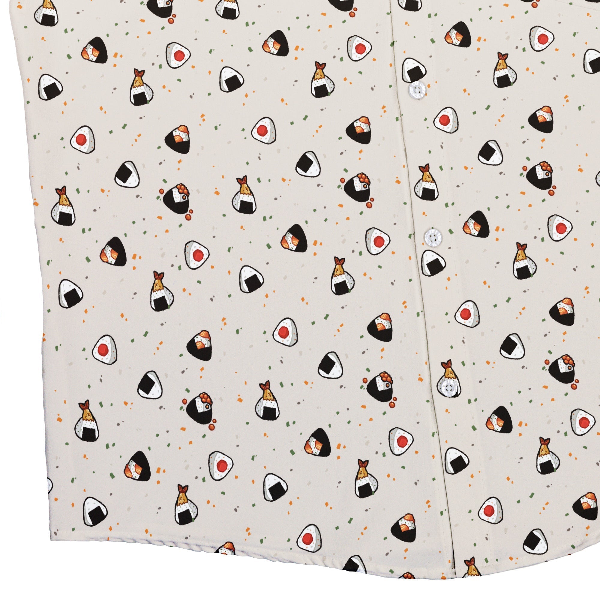 Onigiri Biege Button Up Shirt Geek Nerd adult sizing anime Design by Ardi Tong