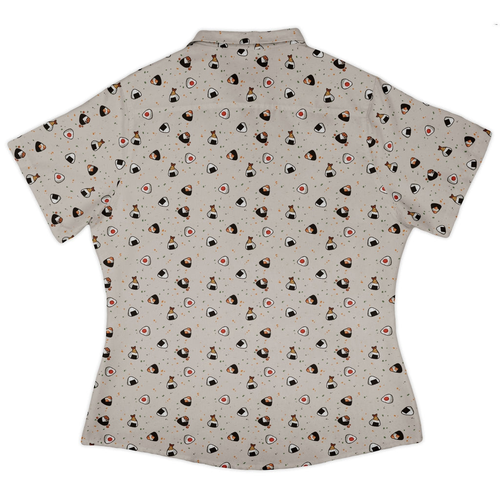 Onigiri Biege Curvy Button Up Shirt Geek Nerd anime Design by Ardi Tong q225