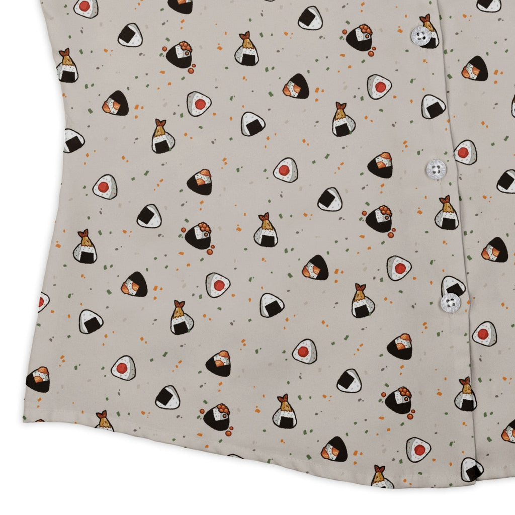 Onigiri Biege Curvy Button Up Shirt Geek Nerd anime Design by Ardi Tong q225
