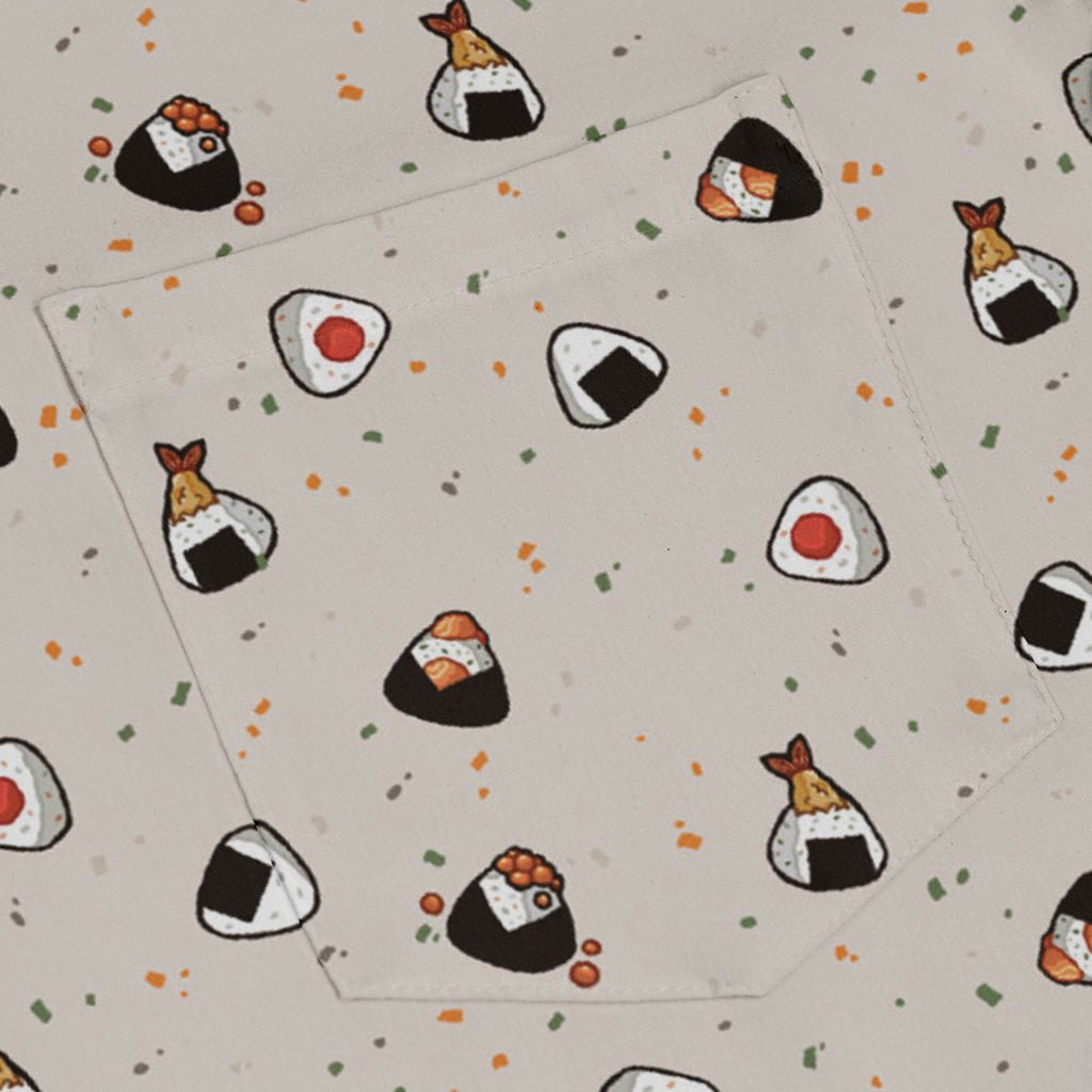 Onigiri Biege Long Sleeve Button Up Shirt Geek Nerd adult sizing anime Design by Ardi Tong